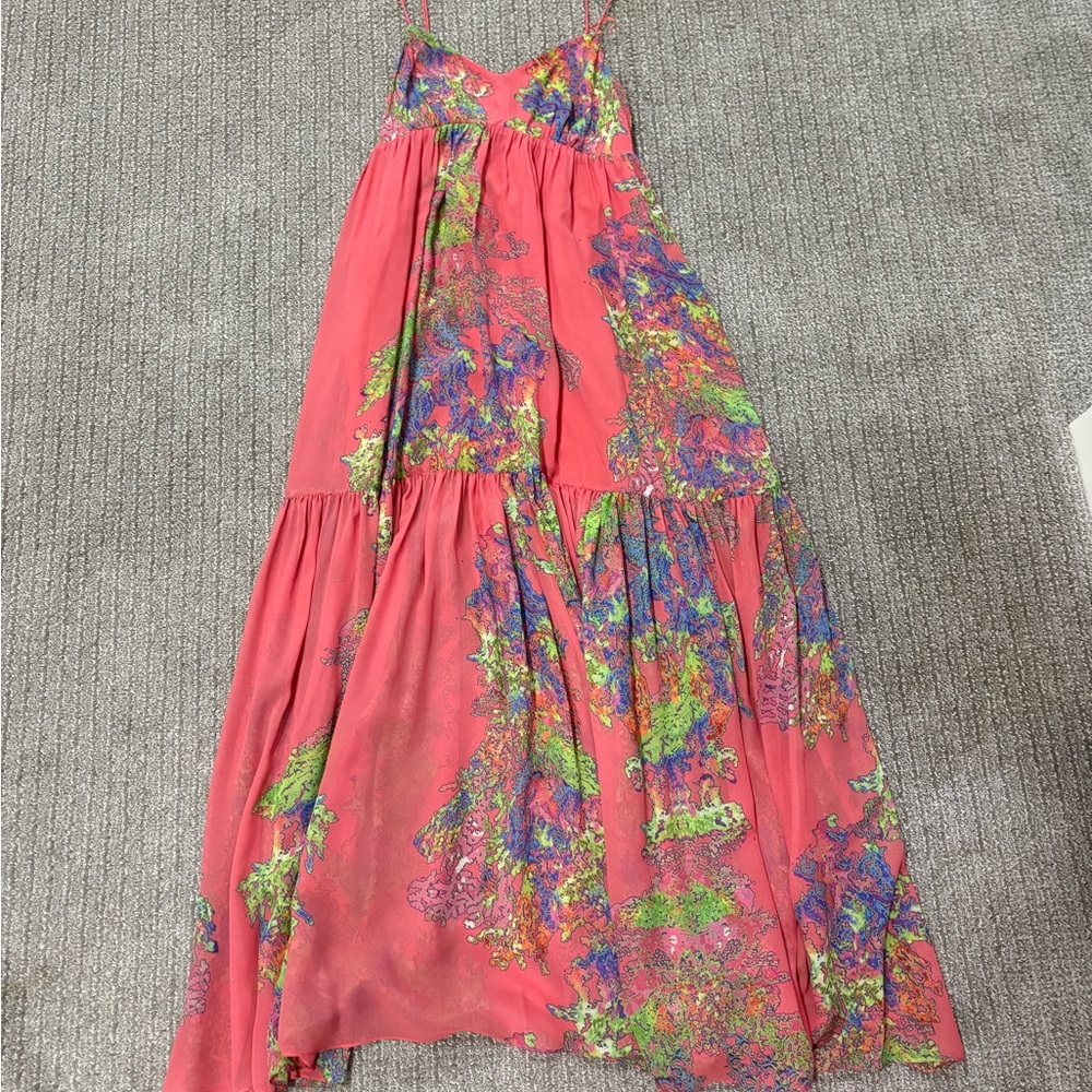 Halston Heritage Red and Green Patterned Dress